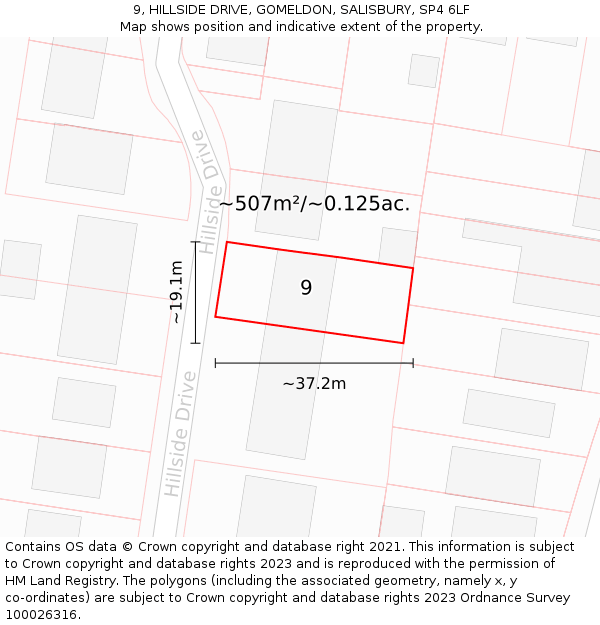 9, HILLSIDE DRIVE, GOMELDON, SALISBURY, SP4 6LF: Plot and title map