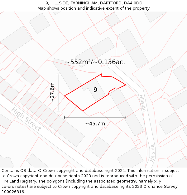 9, HILLSIDE, FARNINGHAM, DARTFORD, DA4 0DD: Plot and title map