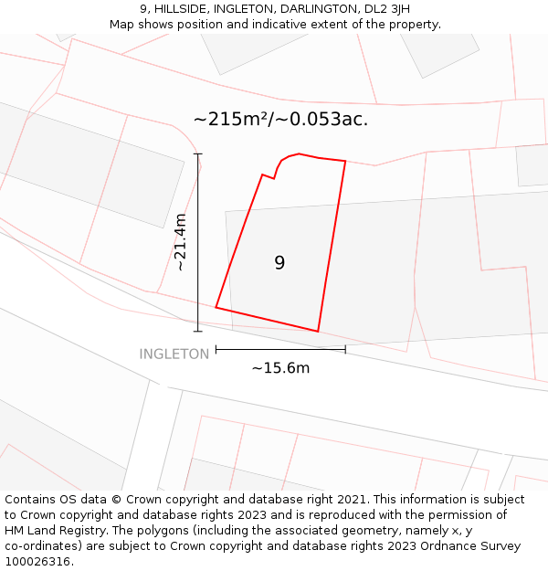 9, HILLSIDE, INGLETON, DARLINGTON, DL2 3JH: Plot and title map