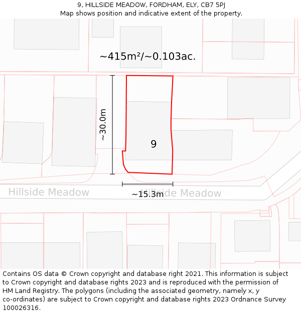 9, HILLSIDE MEADOW, FORDHAM, ELY, CB7 5PJ: Plot and title map