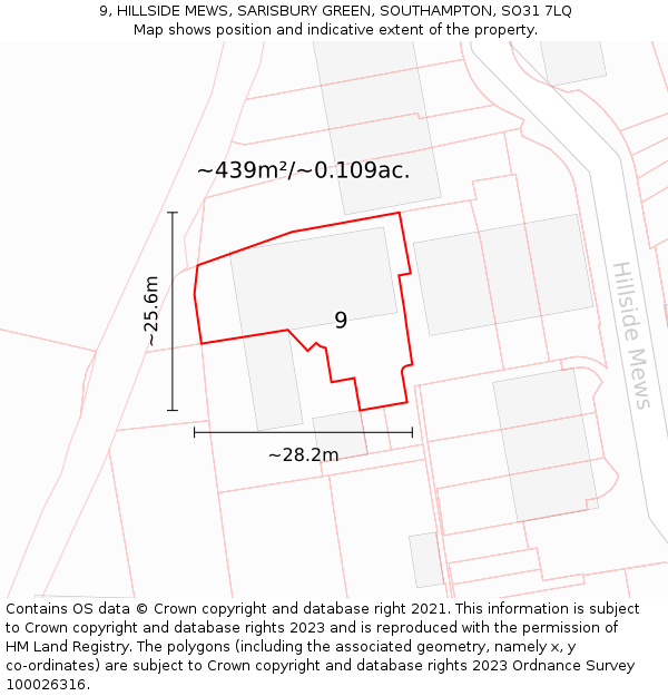 9, HILLSIDE MEWS, SARISBURY GREEN, SOUTHAMPTON, SO31 7LQ: Plot and title map