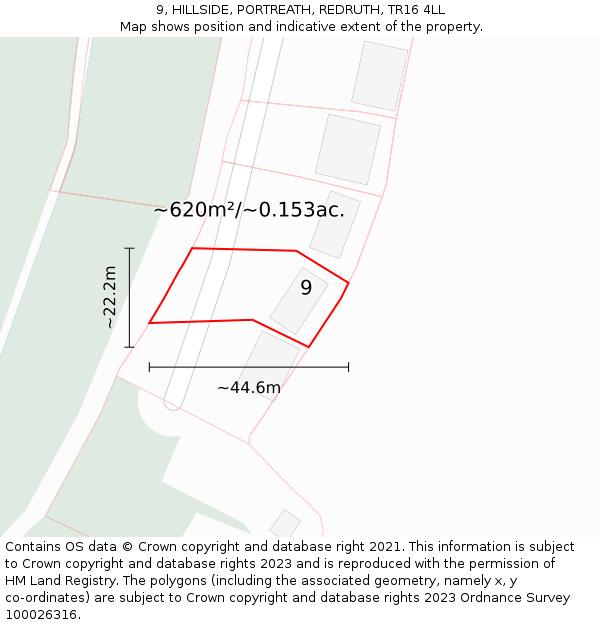 9, HILLSIDE, PORTREATH, REDRUTH, TR16 4LL: Plot and title map