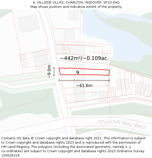 9, HILLSIDE VILLAS, CHARLTON, ANDOVER, SP10 4AQ: Plot and title map
