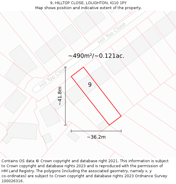 9, HILLTOP CLOSE, LOUGHTON, IG10 1PY: Plot and title map