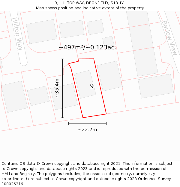 9, HILLTOP WAY, DRONFIELD, S18 1YL: Plot and title map