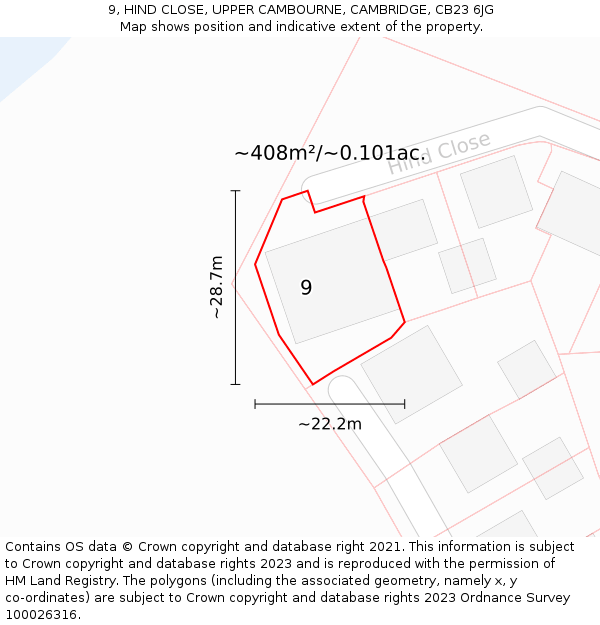 9, HIND CLOSE, UPPER CAMBOURNE, CAMBRIDGE, CB23 6JG: Plot and title map