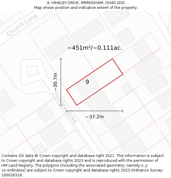 9, HINKLEY DRIVE, IMMINGHAM, DN40 2DD: Plot and title map