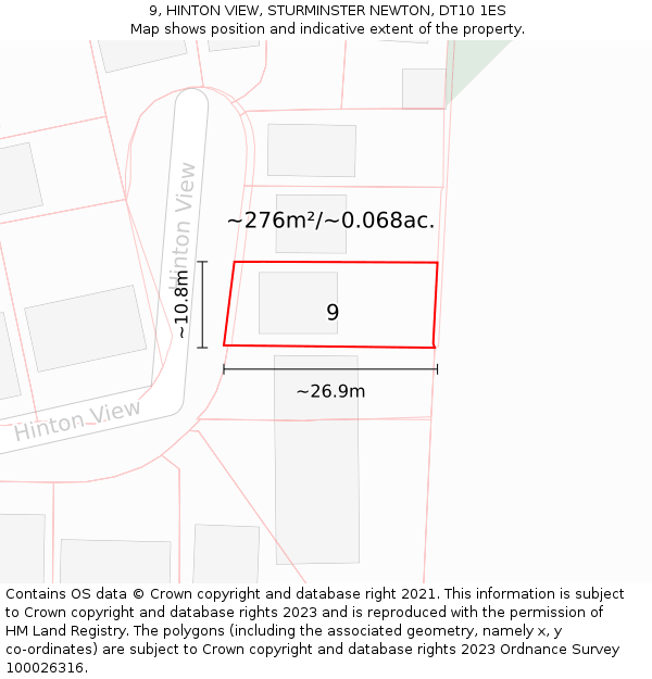 9, HINTON VIEW, STURMINSTER NEWTON, DT10 1ES: Plot and title map