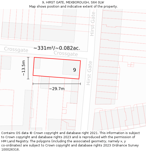 9, HIRST GATE, MEXBOROUGH, S64 0LW: Plot and title map