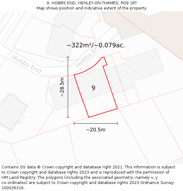 9, HOBBS END, HENLEY-ON-THAMES, RG9 1RT: Plot and title map
