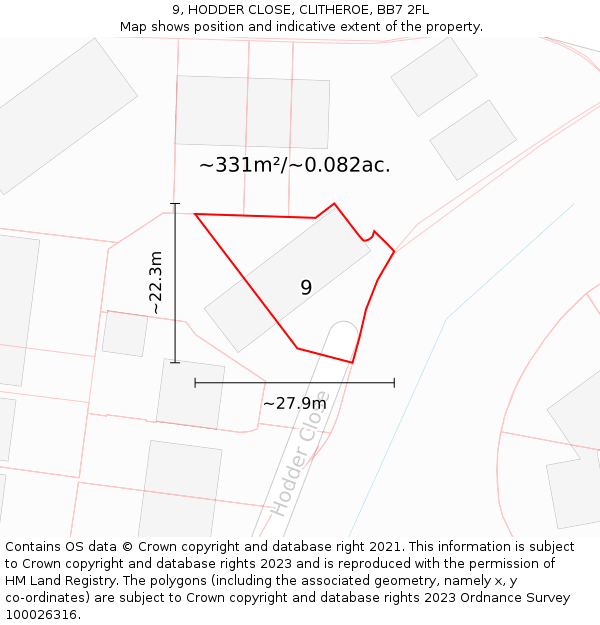 9, HODDER CLOSE, CLITHEROE, BB7 2FL: Plot and title map