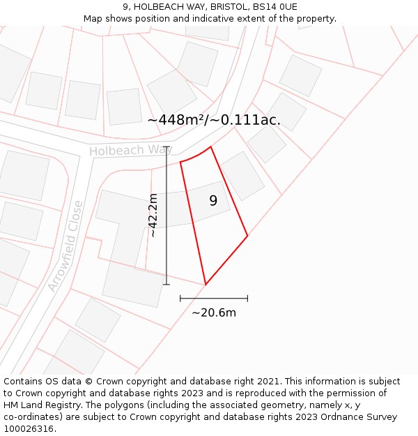 9, HOLBEACH WAY, BRISTOL, BS14 0UE: Plot and title map