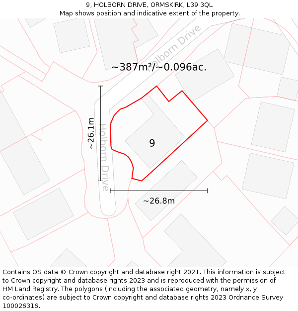 9, HOLBORN DRIVE, ORMSKIRK, L39 3QL: Plot and title map