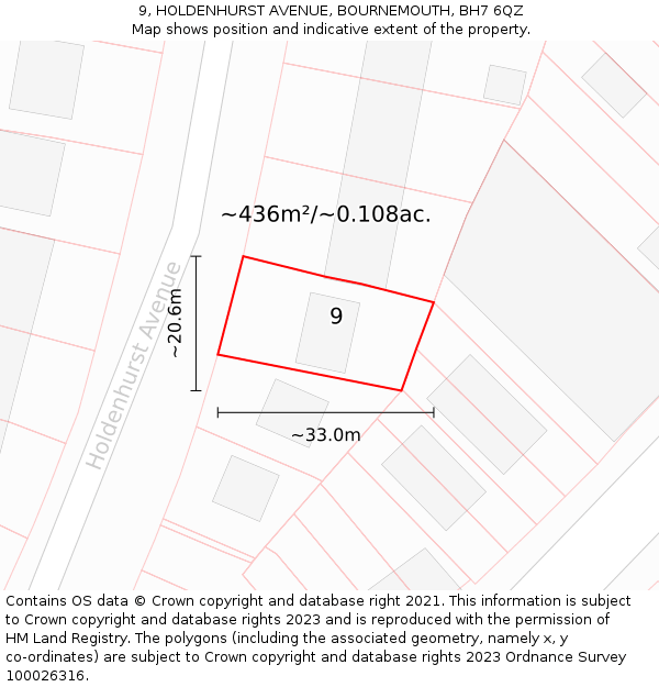 9, HOLDENHURST AVENUE, BOURNEMOUTH, BH7 6QZ: Plot and title map
