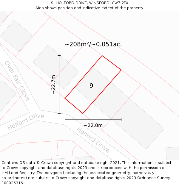 9, HOLFORD DRIVE, WINSFORD, CW7 2FX: Plot and title map