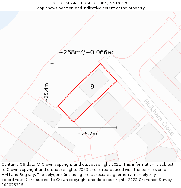 9, HOLKHAM CLOSE, CORBY, NN18 8PG: Plot and title map