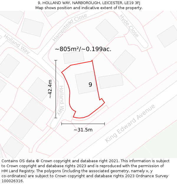 9, HOLLAND WAY, NARBOROUGH, LEICESTER, LE19 3FJ: Plot and title map