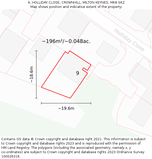9, HOLLIDAY CLOSE, CROWNHILL, MILTON KEYNES, MK8 0AZ: Plot and title map