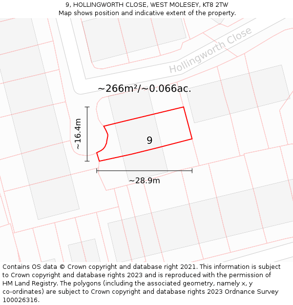 9, HOLLINGWORTH CLOSE, WEST MOLESEY, KT8 2TW: Plot and title map