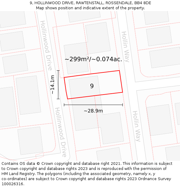 9, HOLLINWOOD DRIVE, RAWTENSTALL, ROSSENDALE, BB4 8DE: Plot and title map