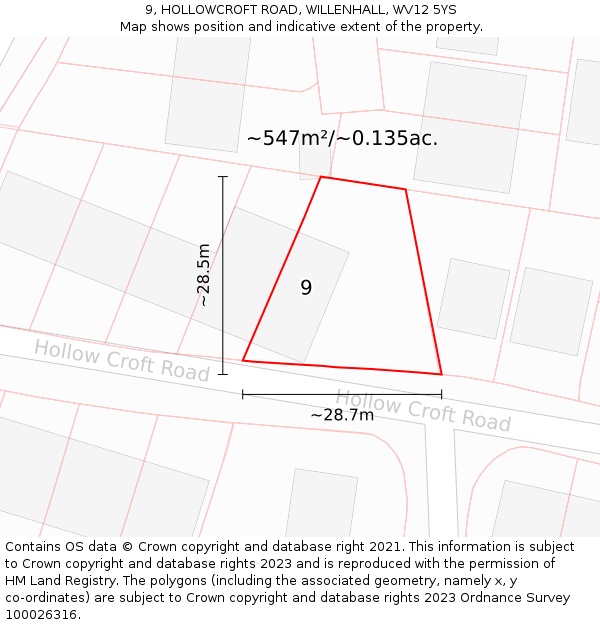 9, HOLLOWCROFT ROAD, WILLENHALL, WV12 5YS: Plot and title map
