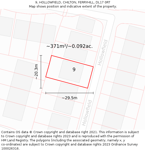 9, HOLLOWFIELD, CHILTON, FERRYHILL, DL17 0RT: Plot and title map