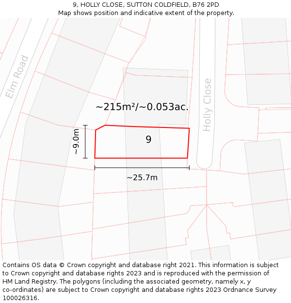 9, HOLLY CLOSE, SUTTON COLDFIELD, B76 2PD: Plot and title map