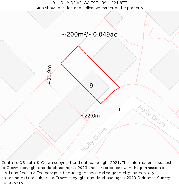 9, HOLLY DRIVE, AYLESBURY, HP21 8TZ: Plot and title map