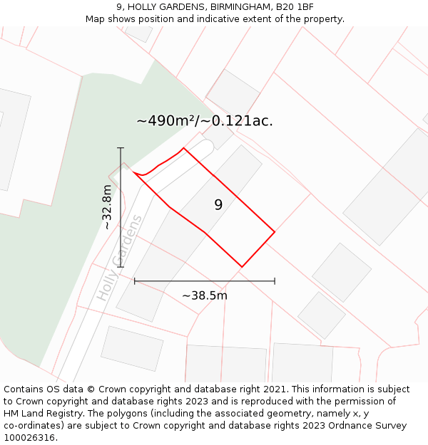 9, HOLLY GARDENS, BIRMINGHAM, B20 1BF: Plot and title map