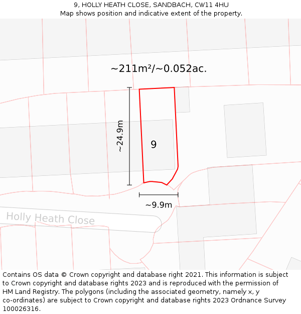 9, HOLLY HEATH CLOSE, SANDBACH, CW11 4HU: Plot and title map