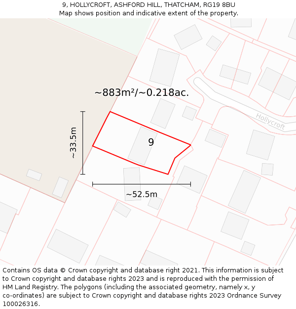 9, HOLLYCROFT, ASHFORD HILL, THATCHAM, RG19 8BU: Plot and title map