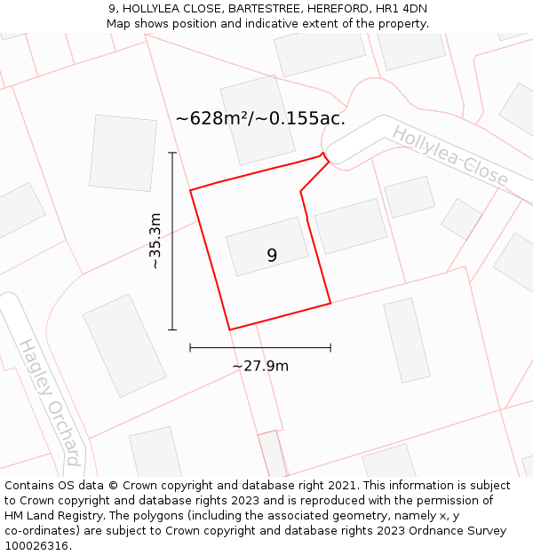 9, HOLLYLEA CLOSE, BARTESTREE, HEREFORD, HR1 4DN: Plot and title map