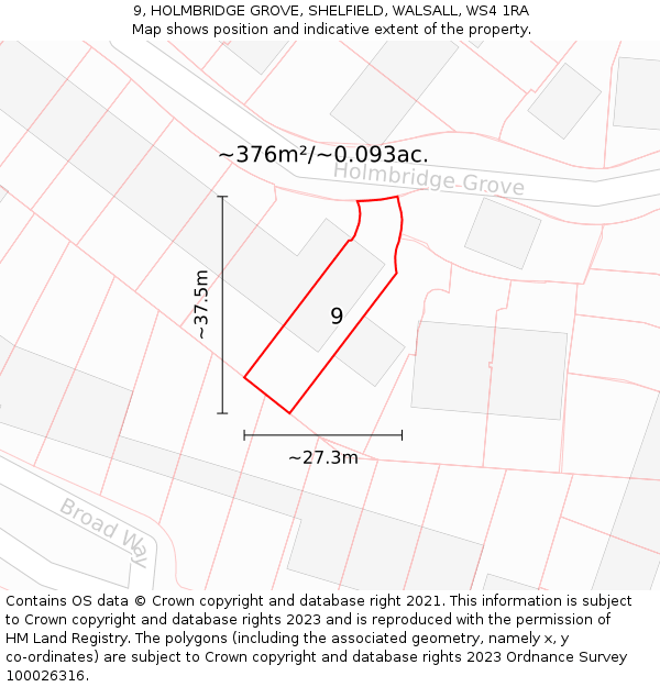 9, HOLMBRIDGE GROVE, SHELFIELD, WALSALL, WS4 1RA: Plot and title map