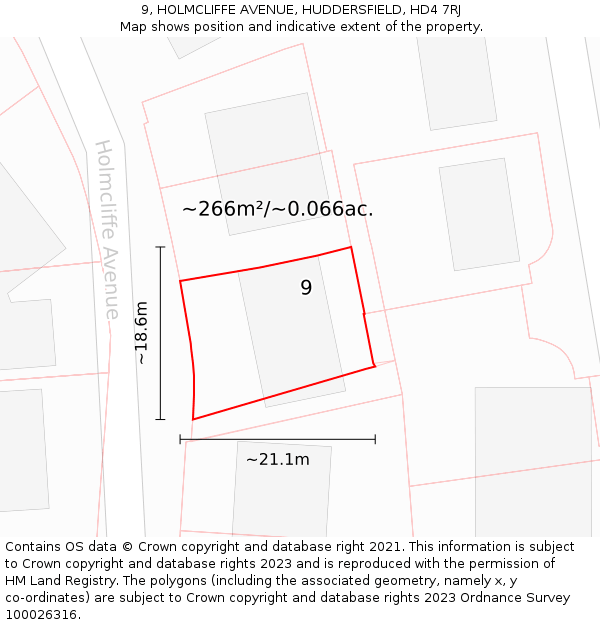 9, HOLMCLIFFE AVENUE, HUDDERSFIELD, HD4 7RJ: Plot and title map