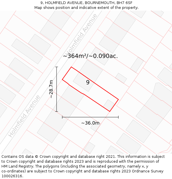 9, HOLMFIELD AVENUE, BOURNEMOUTH, BH7 6SF: Plot and title map