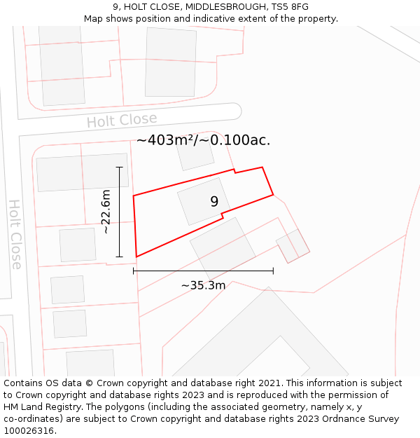 9, HOLT CLOSE, MIDDLESBROUGH, TS5 8FG: Plot and title map