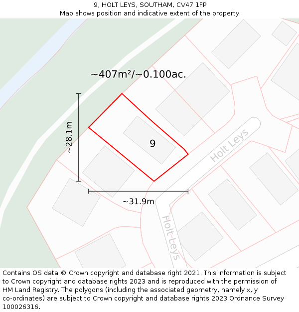 9, HOLT LEYS, SOUTHAM, CV47 1FP: Plot and title map