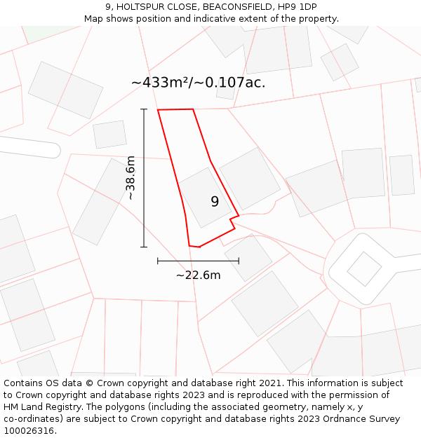 9, HOLTSPUR CLOSE, BEACONSFIELD, HP9 1DP: Plot and title map