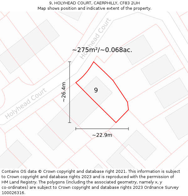9, HOLYHEAD COURT, CAERPHILLY, CF83 2UH: Plot and title map