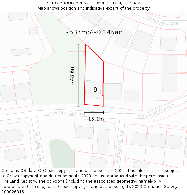 9, HOLYROOD AVENUE, DARLINGTON, DL3 8AZ: Plot and title map