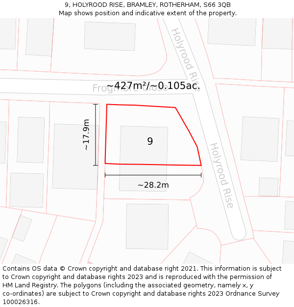 9, HOLYROOD RISE, BRAMLEY, ROTHERHAM, S66 3QB: Plot and title map