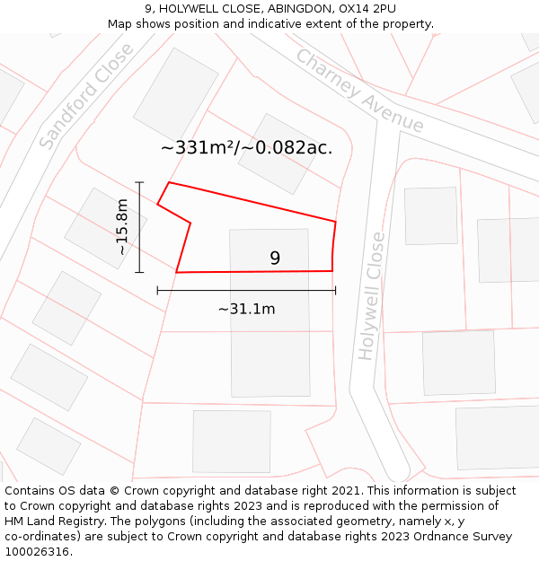 9, HOLYWELL CLOSE, ABINGDON, OX14 2PU: Plot and title map