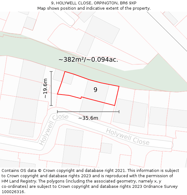 9, HOLYWELL CLOSE, ORPINGTON, BR6 9XP: Plot and title map