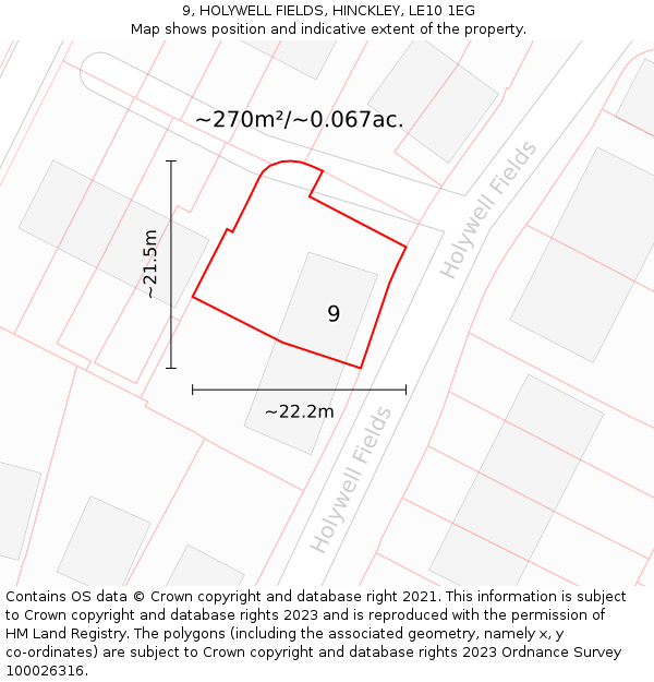 9, HOLYWELL FIELDS, HINCKLEY, LE10 1EG: Plot and title map
