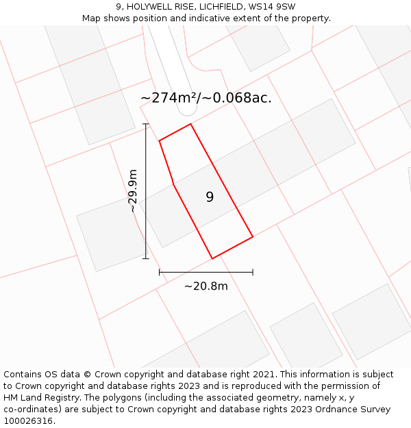 9, HOLYWELL RISE, LICHFIELD, WS14 9SW: Plot and title map