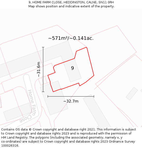 9, HOME FARM CLOSE, HEDDINGTON, CALNE, SN11 0RH: Plot and title map