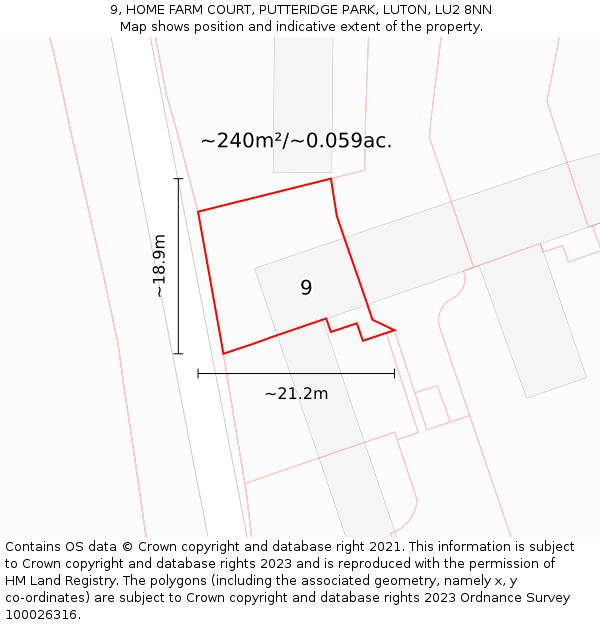 9, HOME FARM COURT, PUTTERIDGE PARK, LUTON, LU2 8NN: Plot and title map