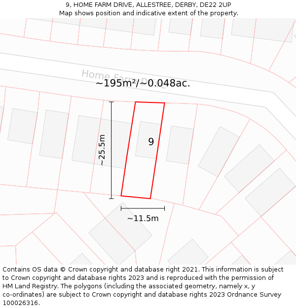 9, HOME FARM DRIVE, ALLESTREE, DERBY, DE22 2UP: Plot and title map