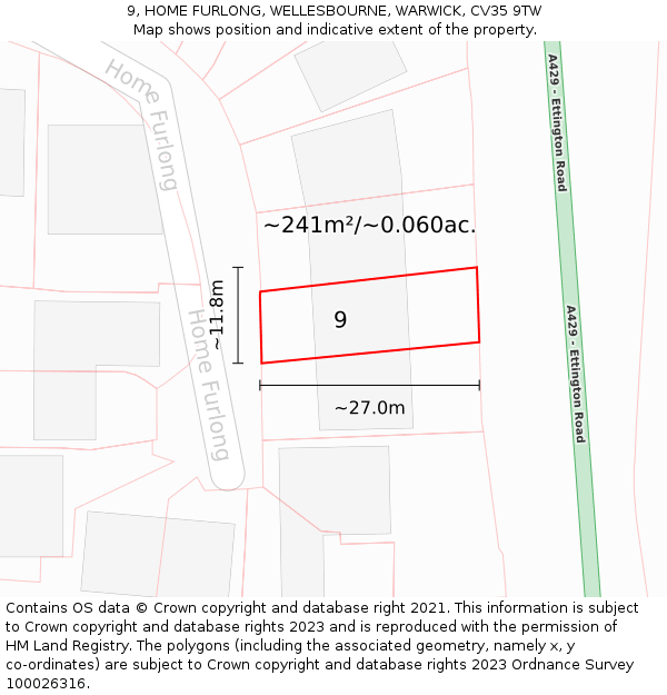 9, HOME FURLONG, WELLESBOURNE, WARWICK, CV35 9TW: Plot and title map