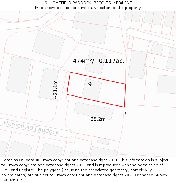 9, HOMEFIELD PADDOCK, BECCLES, NR34 9NE: Plot and title map